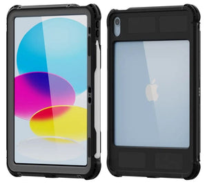Heavy-duty waterproof iPad 10.9" 10th Gen case with shockproof design, clear panels, and strap.
