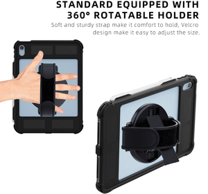 Rugged waterproof iPad 10th Gen 10.9" case with impact protection, kickstand, and strap.