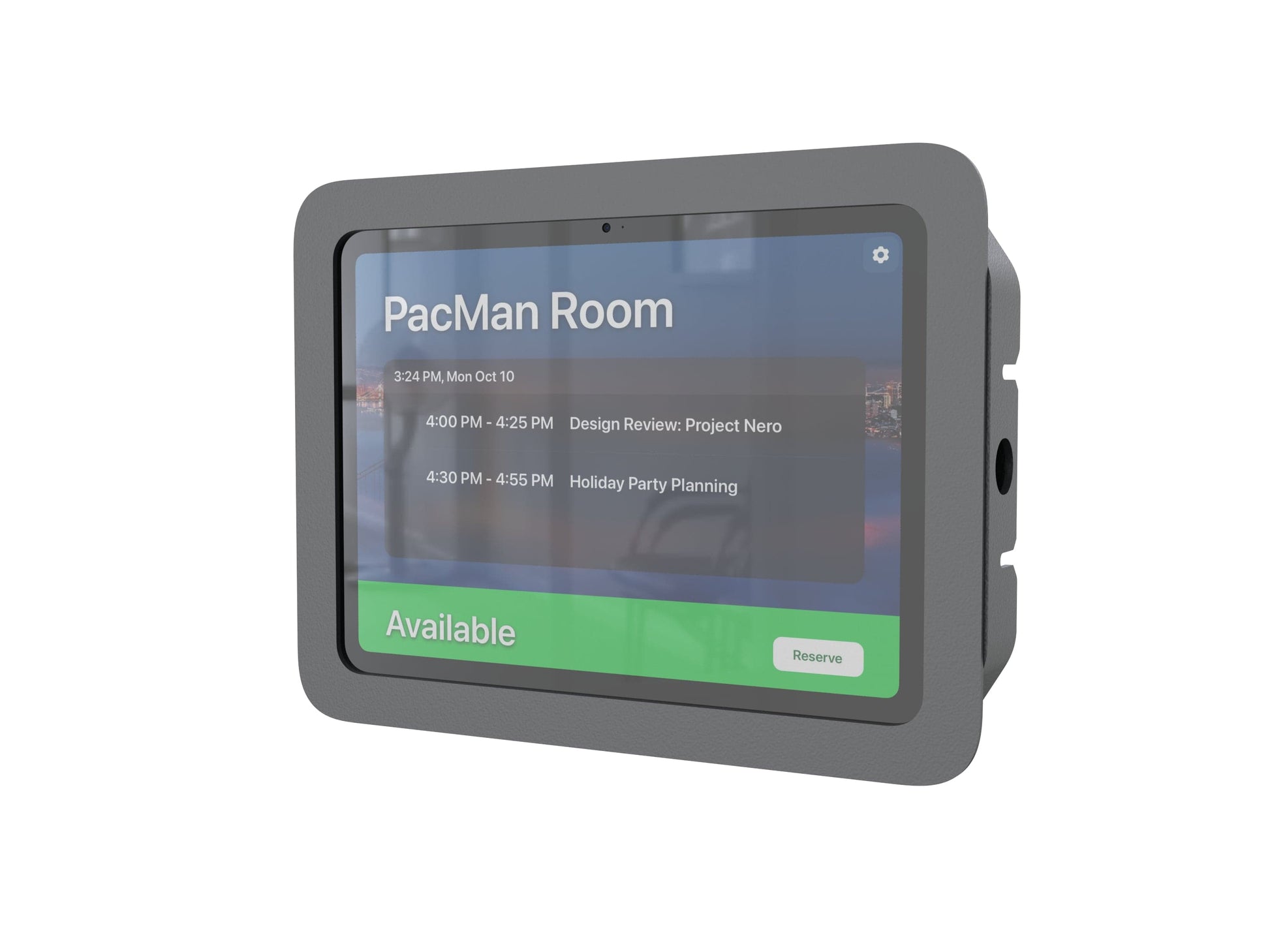 Side Mount tablet holder for 10th & 11th Gen iPad, installed on mullion with recessed glass and concealed adapter pocket.