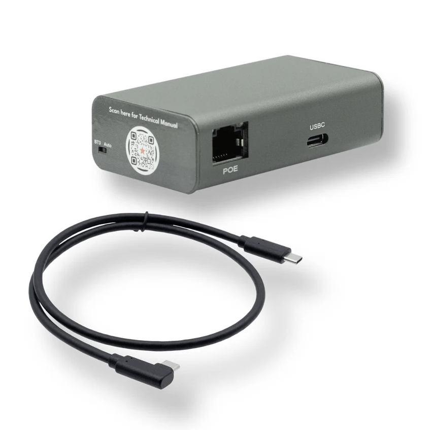 Plug-and-play PoE++ to USB-C converter with wall or inline mounting options.