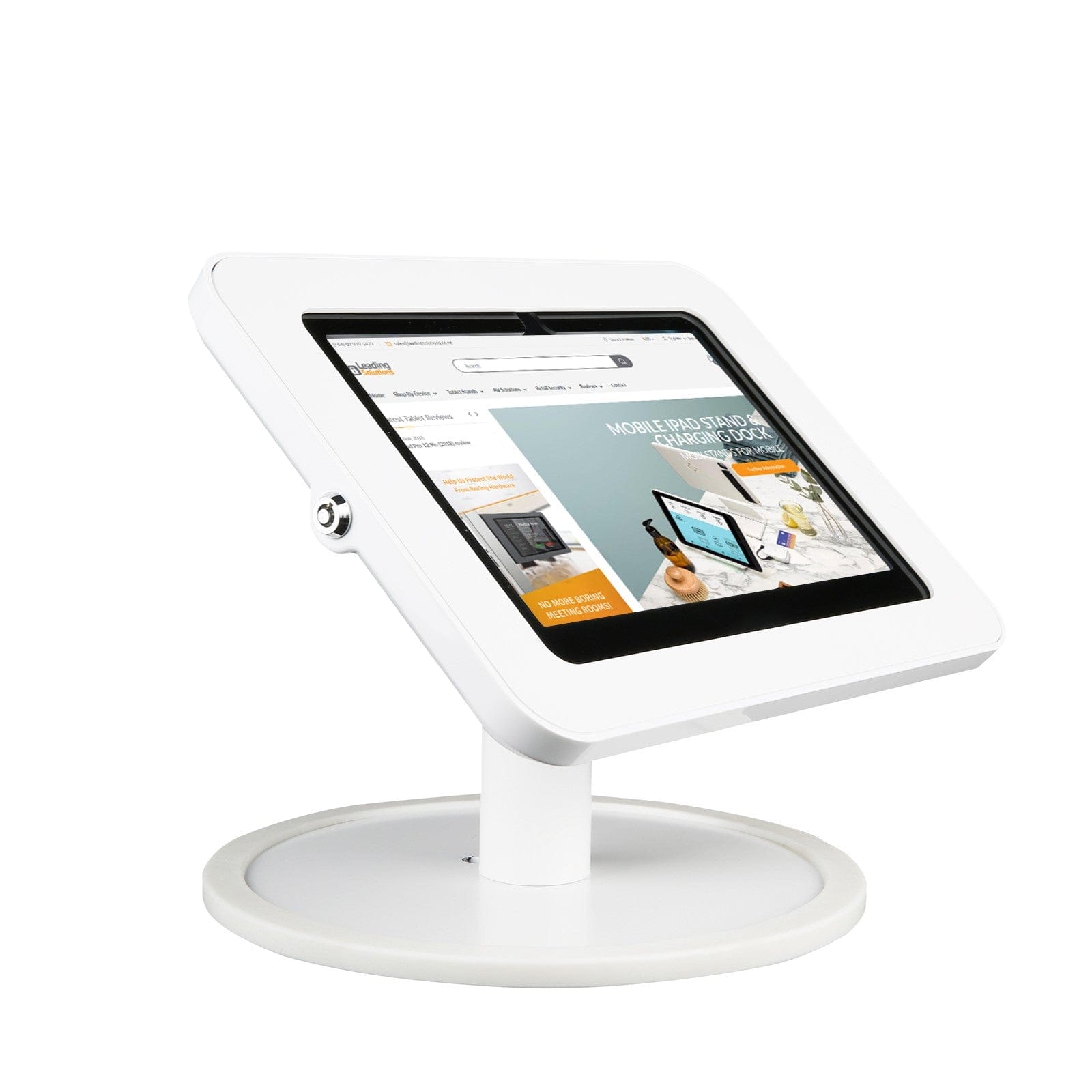 Lenovo tablet on Tab Secure Table Top with smooth tilt and protected cable routing.