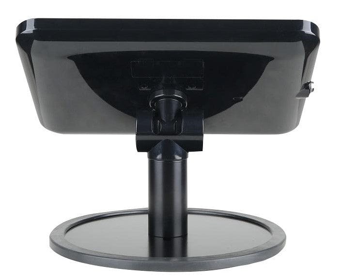 Secure tabletop stand for Lenovo tablets featuring glare-reduction tilt and easy access to camera and home button.