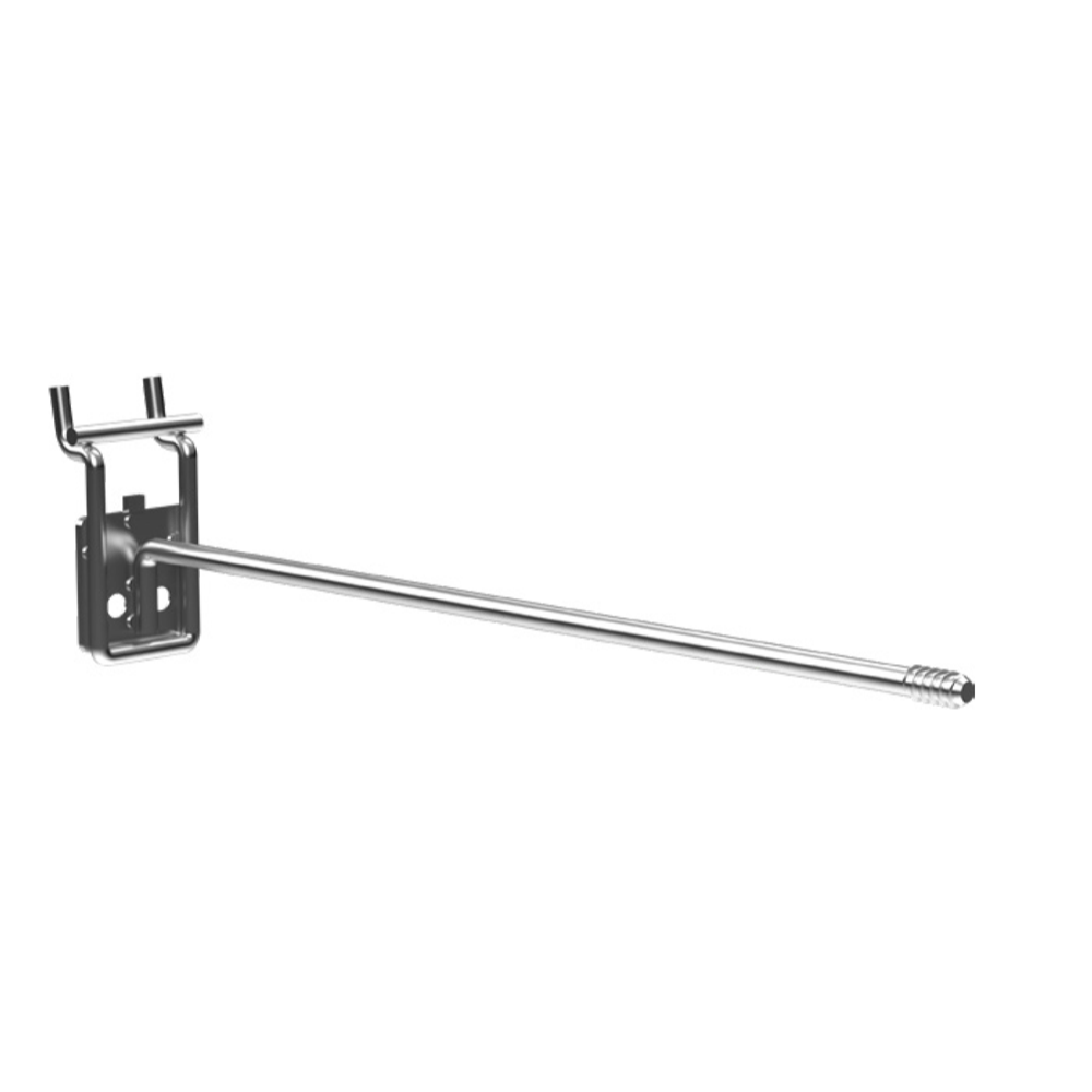 SpinTag hook for slatwall deters theft with a timed delay for product collection.