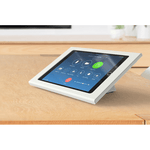 Heckler Zoom Room Console securely mounting iPad 10.2", designed for seamless Zoom meeting control in professional spaces.