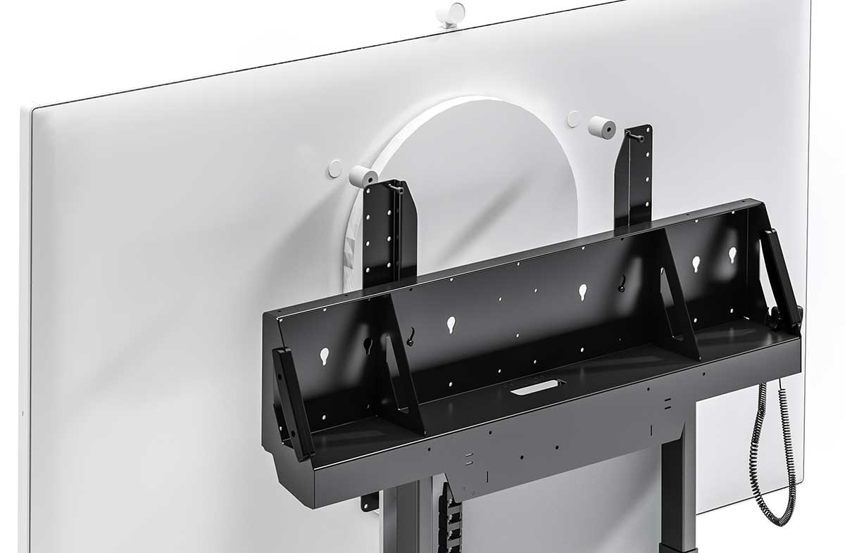 Close-up of the adapter kit attaching the Surface Hub 2S 85” securely to the wall mount.