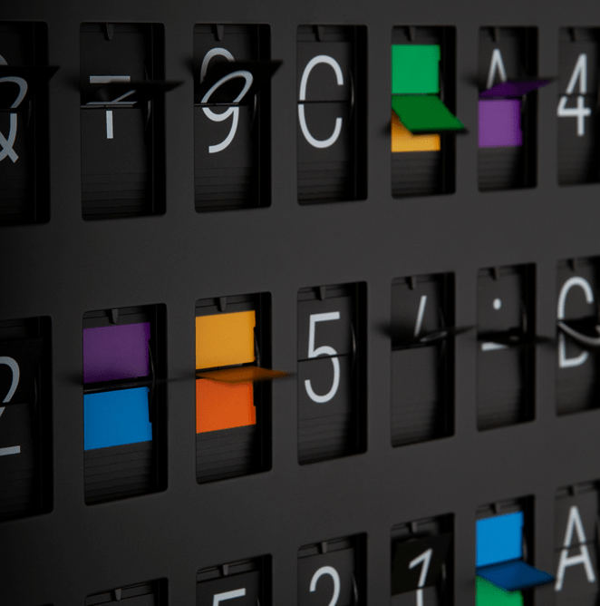 Colourful message on Vestaboard adding charm to a modern interior.