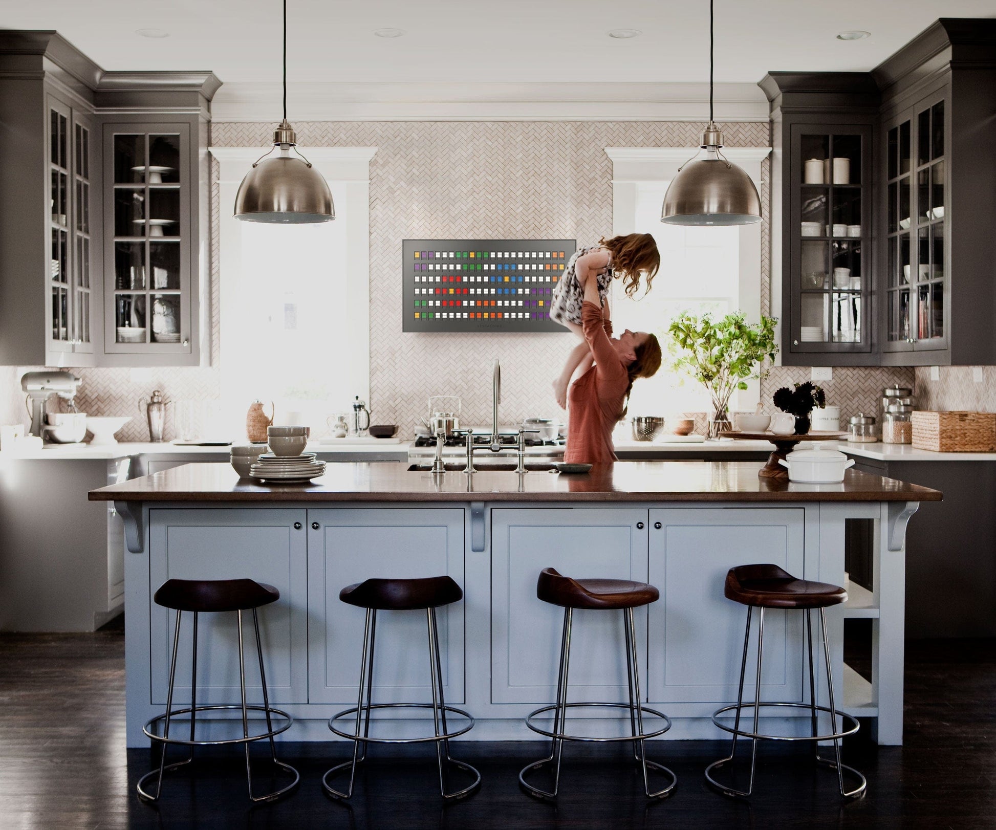 Vestaboard used in a home to display a family reminder.