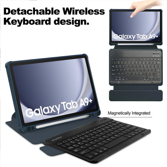 Bluetooth Keyboard with Rotating Folio Case for Samsung Galaxy Tab A9+