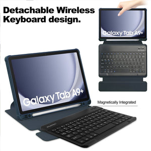 Bluetooth Keyboard with Rotating Folio Case for Samsung Galaxy Tab A9+ 11 (2023)