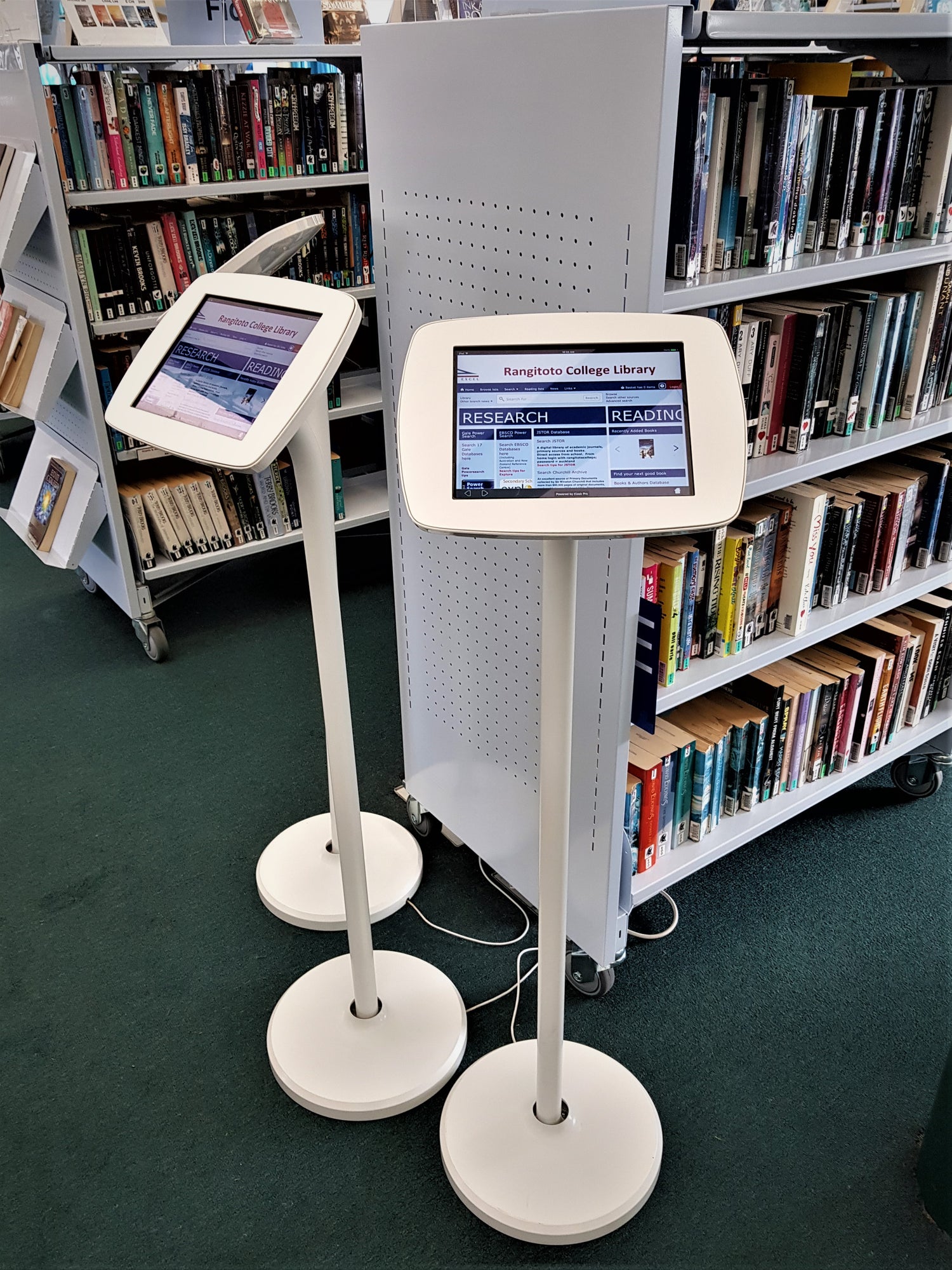 Bouncepad tablet stands being used in Rangitot College Library to make more space 
