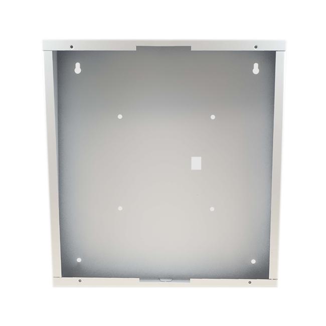 Advanced Network Devices surface mount enclosure for IP speaker, powder-coated steel housing.
