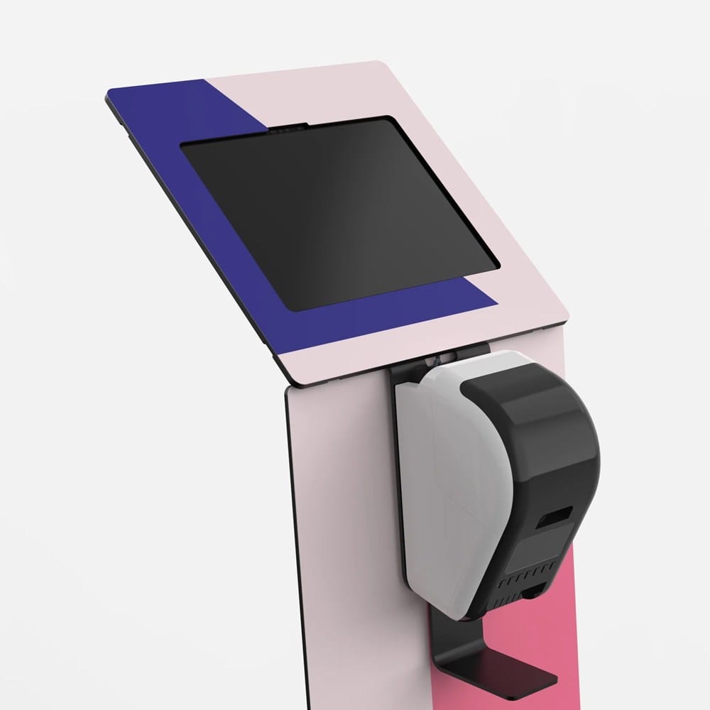 Bouncepad Tablet Floor Stand iPad 10.2 8-9th Gen / Black Wing + Magnetic Branding Panel + Brother Printer Mount