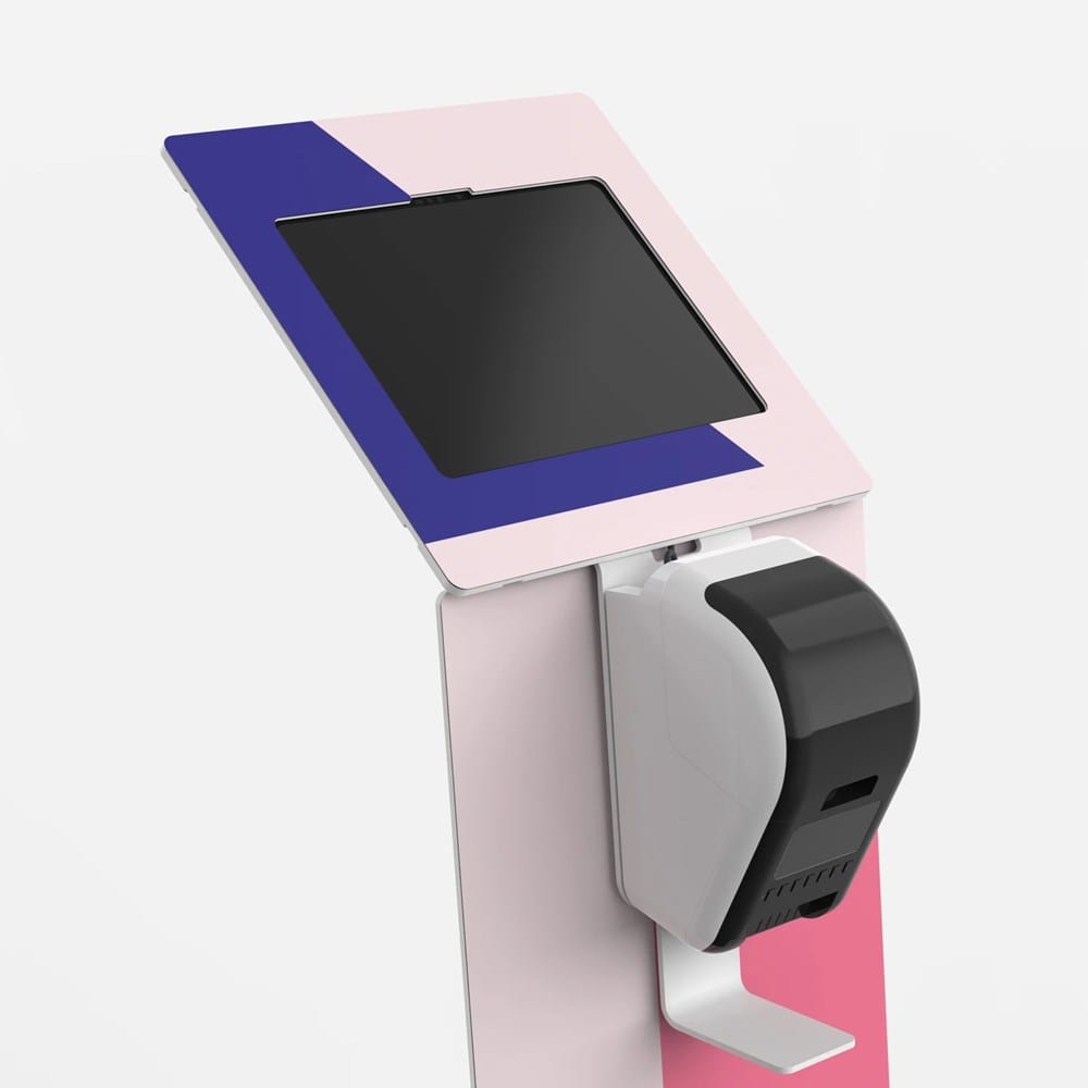 Bouncepad Tablet Floor Stand iPad 10.2 8-9th Gen / White Wing + Magnetic Branding Panel + Brother Printer Mount