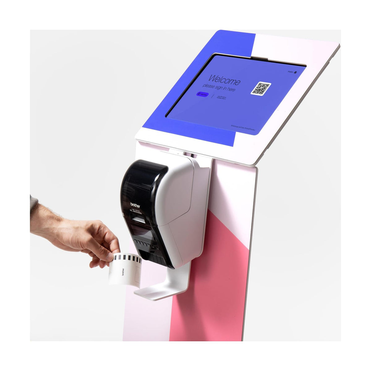 Bouncepad Tablet Floor Stand Wing + Magnetic Branding Panel + Brother Printer Mount