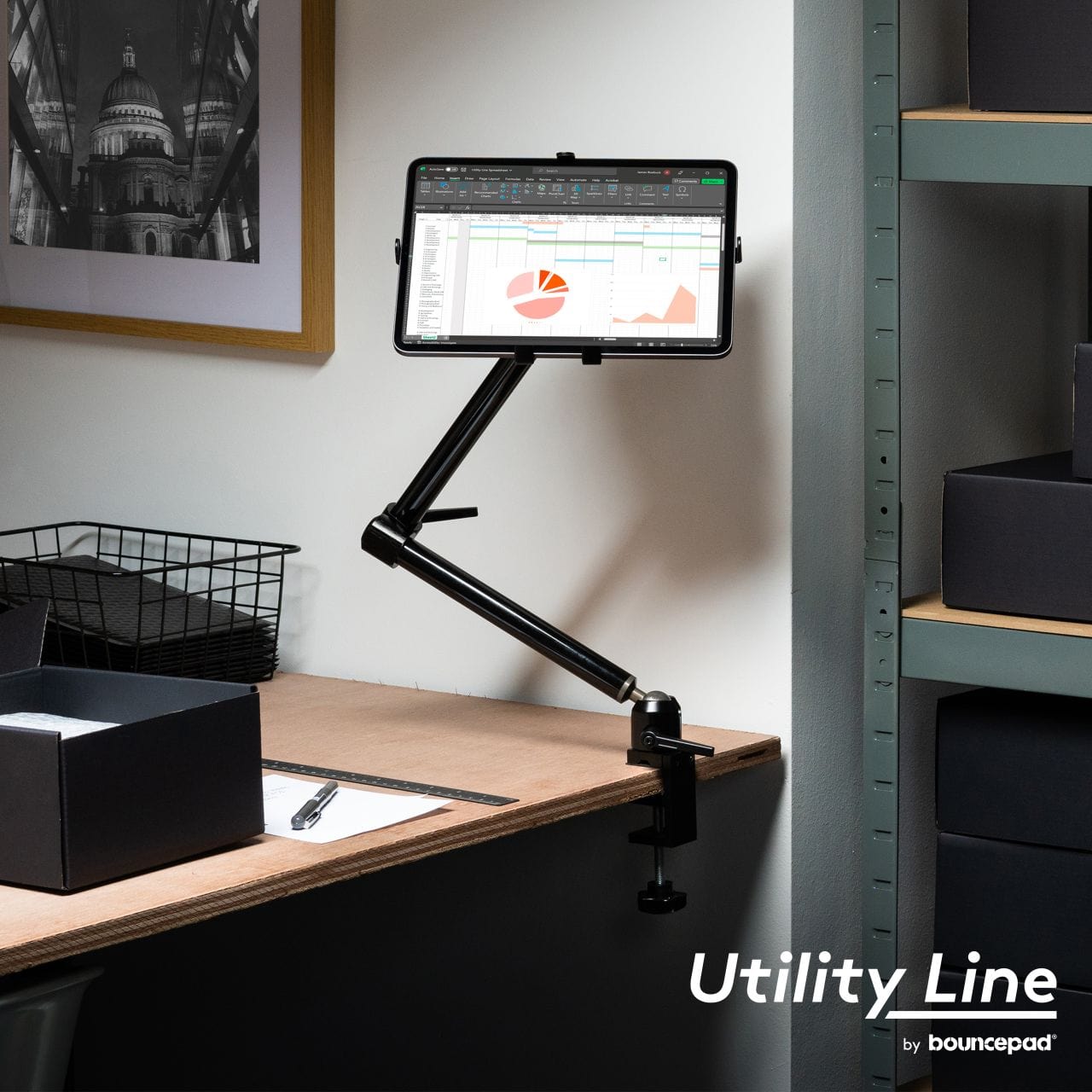 Bouncepad Universal Desk Mount Utility - Tablet and iPad Clamp Mount with 400mm Flexible Arm Mount