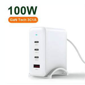 C-Link Tablet Enclosure 100W GaN Fast Charge QuadPort USB-C PD 3.0 Charger - 3x USB-C & 1x USB-A