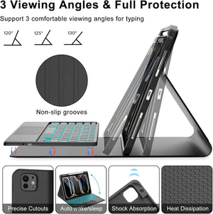 Generic - Grip Case Tablet Case Bluetooth Keyboard with Leather Folio for iPad Air 11 6th Gen