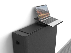 Classroom Credenza MK II interior with organised layout for switchers, amps, and mini PCs.