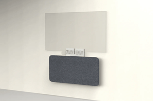 Heckler Credenza Neo wall-mounted AV enclosure in grey PET felt with low-profile design.