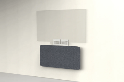 Heckler Credenza Neo wall-mounted AV enclosure in grey PET felt with low-profile design.