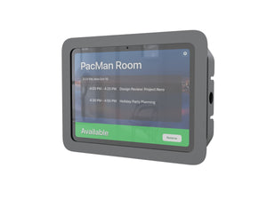 Side Mount tablet holder for 10th & 11th Gen iPad, installed on mullion with recessed glass and concealed adapter pocket.