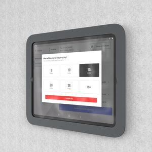 Heckler Wall Mount MX holding iPad with slim, sleek profile ideal for restaurant delivery and home automation.
