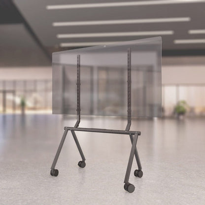 Heckler Collaboration Stand (H1040-BK) with 75-inch display mounted, designed for mobile use in modern meeting rooms.