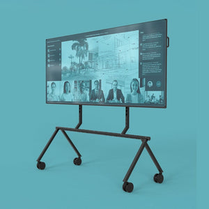 Side view of XL Display Stand with oversized 5-inch locking casters, designed for smooth, stable mobility.