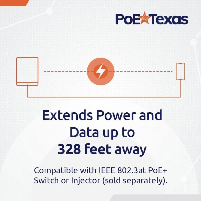 POE Texas Tablet Enclosure POE+ to USB-C Power + Data with USB-A Port
