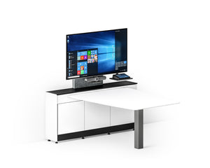 Salamander white collaboration table with TV mount and AV cabinet, supports screens up to 65 inches