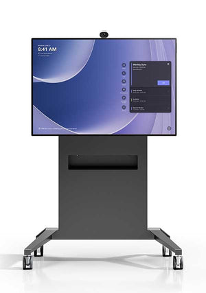 Salamander Manual Fixed Height Mobile Stand with Microsoft Surface Hub 2S or 3 mounted, showing its sturdy powder-coated steel frame and fixed height design.