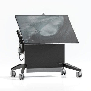 Salamander Electric Lift & Tilt Mobile Stand supporting large interactive displays up to 70 inches with wide VESA compatibility.