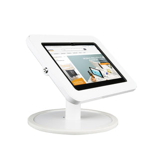 iPad on Tab Secure Table Top with adjustable tilt and hidden cable routing for a clean display.