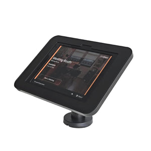 Black Tab Secure iPad desk stand with adjustable viewing angle and secure enclosure
