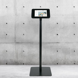 Secure Tab Secure Floorstand showcasing Samsung Galaxy tablet with tamper-proof enclosure and tilt viewing options.