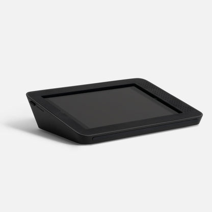 Bouncepad iPad Desk Mount for iPad 10.9" 10th Gen, black, with exposed home button and camera.