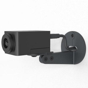 Heckler Eyeline Camera Mount positioned between dual displays for natural telepresence video conferencing.