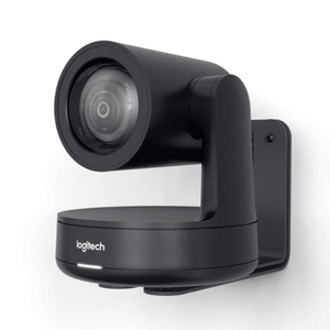 Heckler PTZ Camera Mount installed with Logitech PTZ camera, featuring slim design for a clean, modern look.