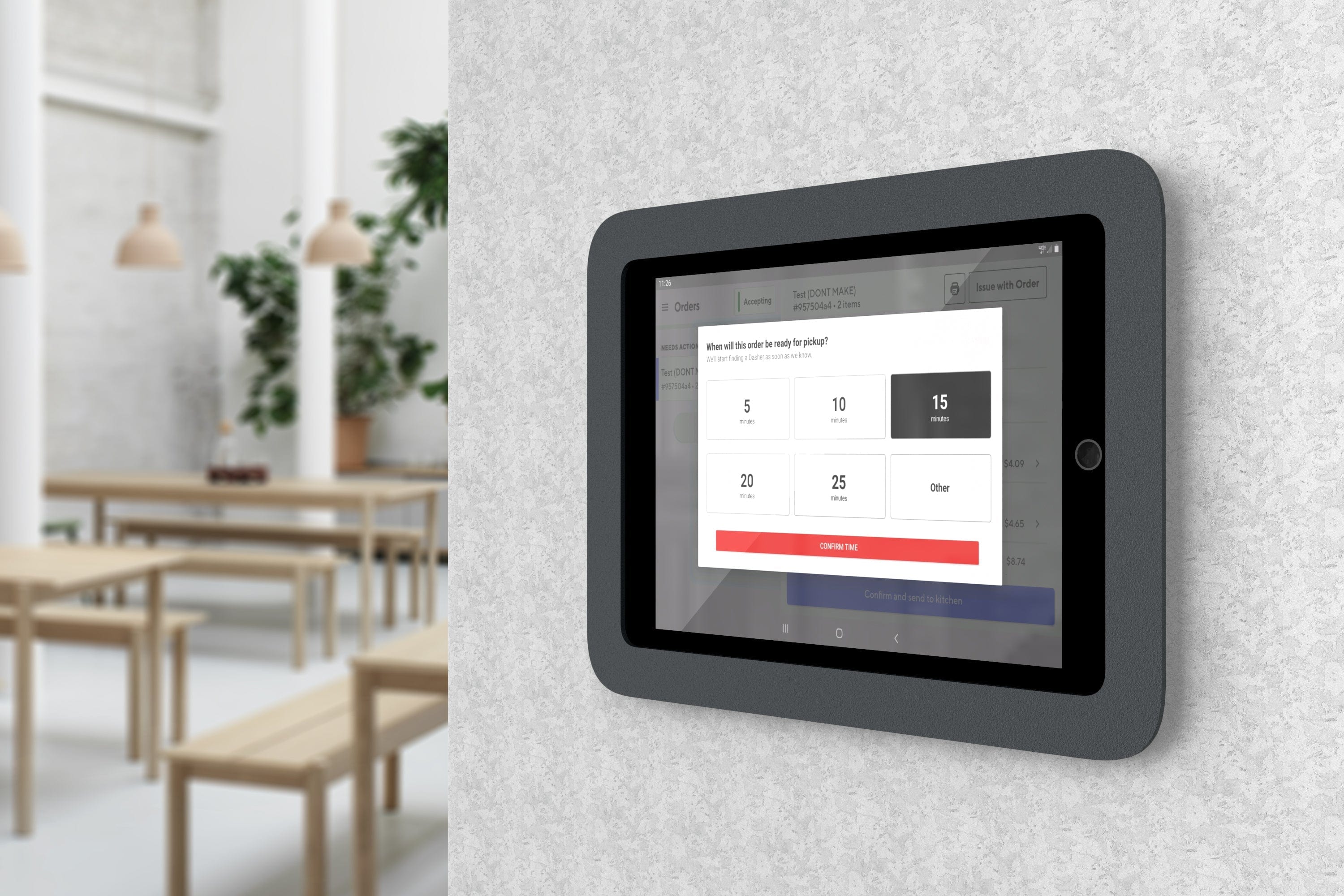 Close-up of Heckler Wall Mount MX with PoE support, ideal for visitor registration and corporate directory displays.