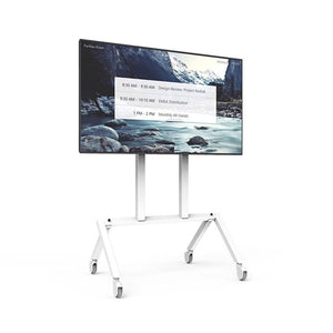 Side view of Heckler AV Cart showing sturdy construction and easy manoeuvrability for dynamic office presentations.