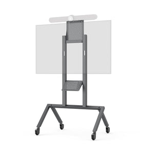 Heckler AV Cart for Logitech Rally Bar supporting 50” to 75” displays with commercial-grade steel and powder coat finish.