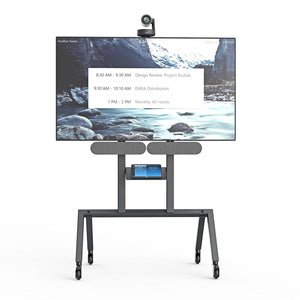 Close-up of Device Panel XL on AV Cart, showing pre-configured Display Hub and wire management for neat installations.