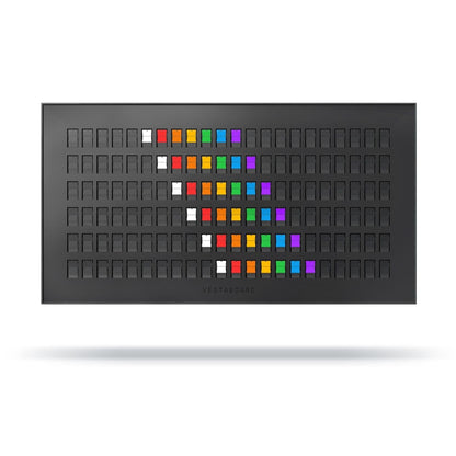 Vestaboard (85-0001-I) in black, displaying an inspirational quote in vibrant colours